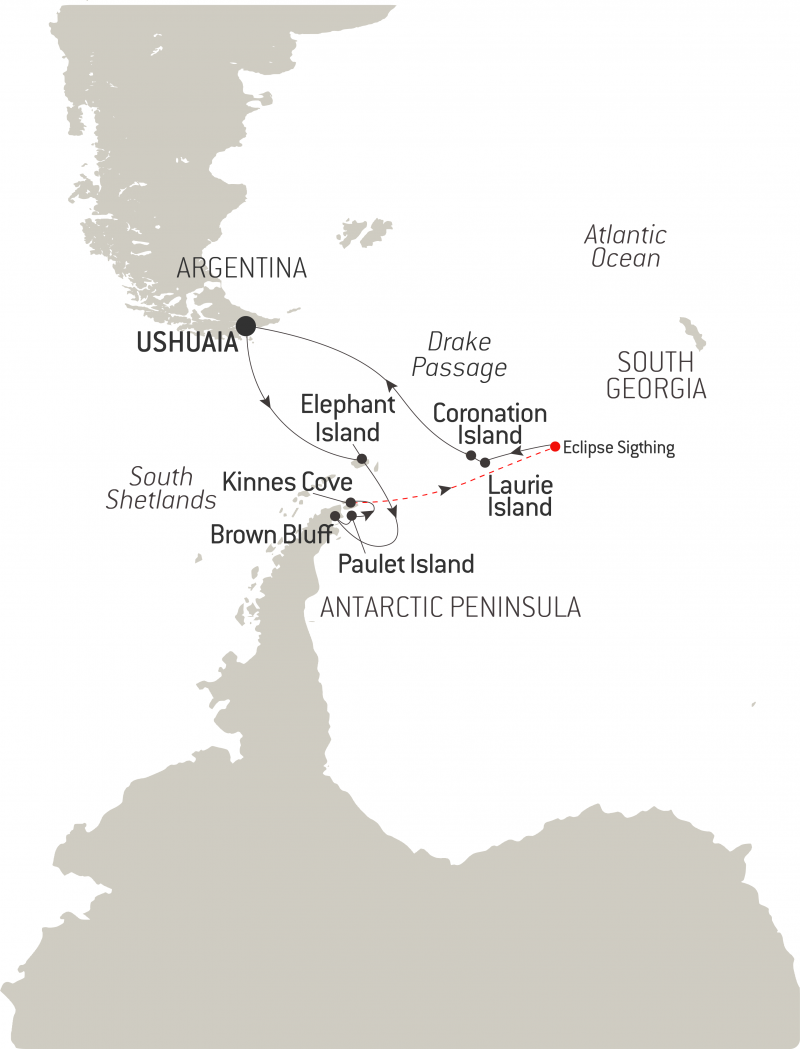 Antarctica Eclipse Cruise 2021 Solar Eclipse routemap